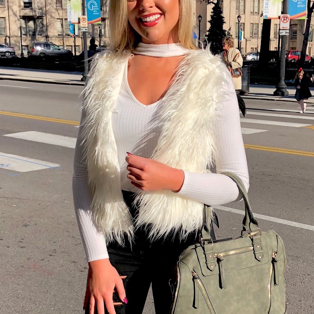 White Faux Fur Knit Vest